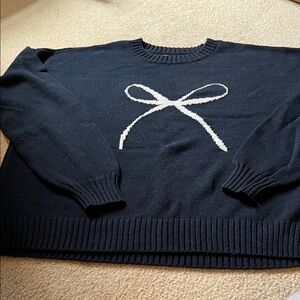 Hollister Navy Blue Crew Neck Sweater with White Bow